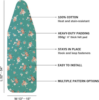 Ironing Board Cover and Pad Standard Size 15" x 54", 3 Pairs of Hook and Loop