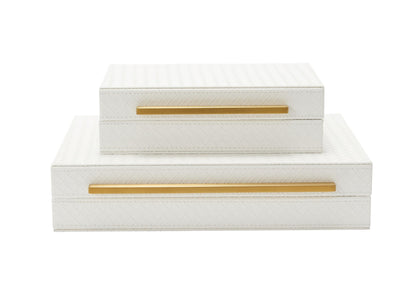 Kingflux White Set of 2pcs Decorative Boxes, Home Storage Boxes Jewelry Organizer, Shelf Orgnizer Box Woment&Men's Accessory Organizer (White)