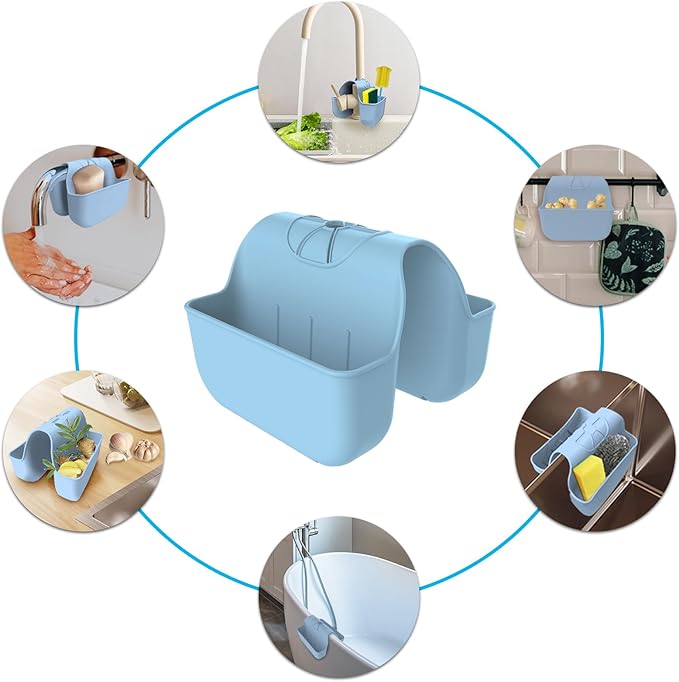 Sponge Holder for Kitchen Sink, Silicone Sink Saddle Caddy Organizer Rack