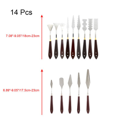 Suiwotin 14pcs Palette Knife Set, Stainless Steel Painting Knife Set, Wooden Handle Paint Spatula Painting Tools, Color Mixing Scraper Pallet Knife for Oil, Acrylic, Canvas Painting