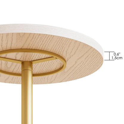 Masupu Drink Table, Round Side Table for Small Spaces, Pedestal Side Table, Small End Table with Metal Base, for Living Room, Bedroom, Bathroom, White Gold