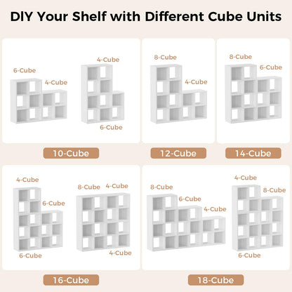 LUCKLIFE 8-Cube Storage Organizer, Stackable Modular Bookcase Shelf with Vertical or Horizontal Use, Fits 11×11" Bins, Optional Back Panels, for Living Room, Office, White