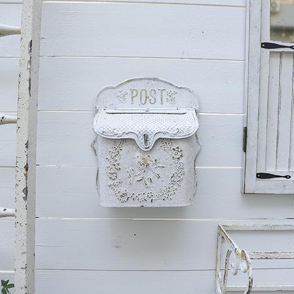 Wall Mount Mailboxes for Outside Vintage Mail Boxes for House Outside Metal Door Mailbox Drop Box Antique Style Nostalgic Charm Home Decorative, White Gray
