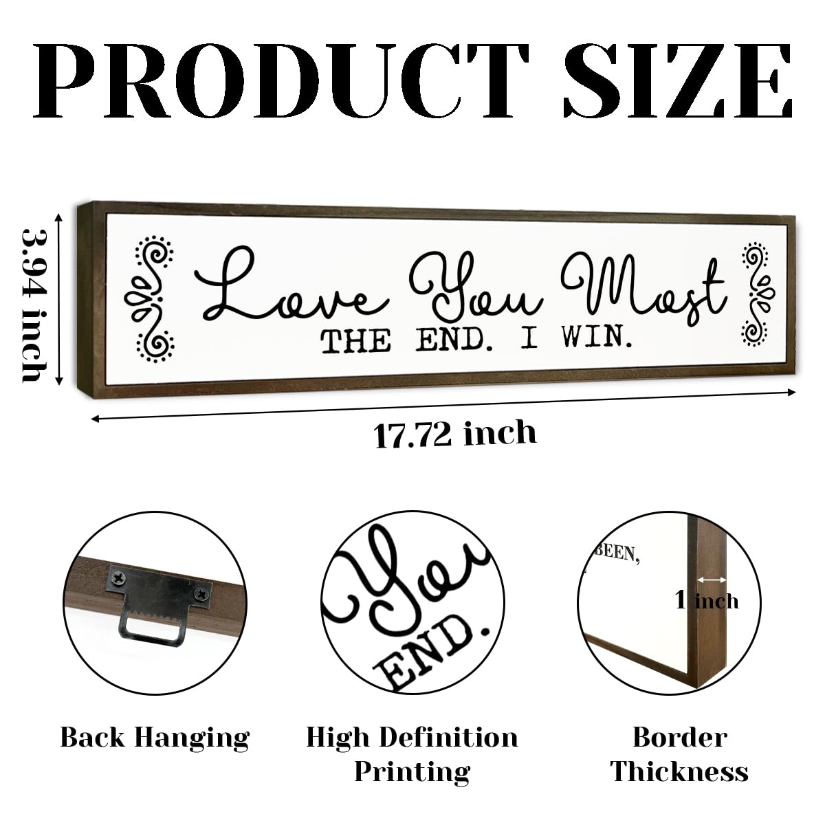 Love Sign, Farmhouse Wooden Box Sign, Home Bedroom Decor, Wood Framed Hanging Sign, Decoration for Wedding Anniversary, Love You Most The End I Win Sign 17.8x4x1.2 inches