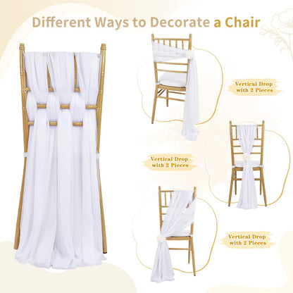 PakiInno White Chair Sashes 50 PCS Tulle Chair Cover 8ft Loing Wedding Banquet Decorations for Aisle Back and Side of Chair Sheer Drapes Fabric
