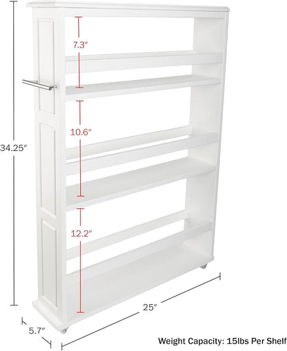 Lavish Home 3-Tier Slim Rolling Storage Cart - 25” x 5.7” Narrow Rolling Cart with Handle and Wheels for Bathroom, Laundry Room, and Kitchen Organization - Pull-Out Home Organizers (White)