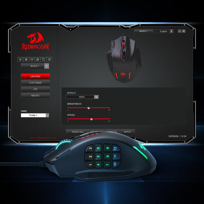 Redragon M913 Impact Elite Wireless Gaming Mouse, 16000 DPI Wired/Wireless RGB Mouse with 16 Programmable Buttons, 45 Hr Battery and Pro Optical Sensor, 12 Side Buttons MMO Mous