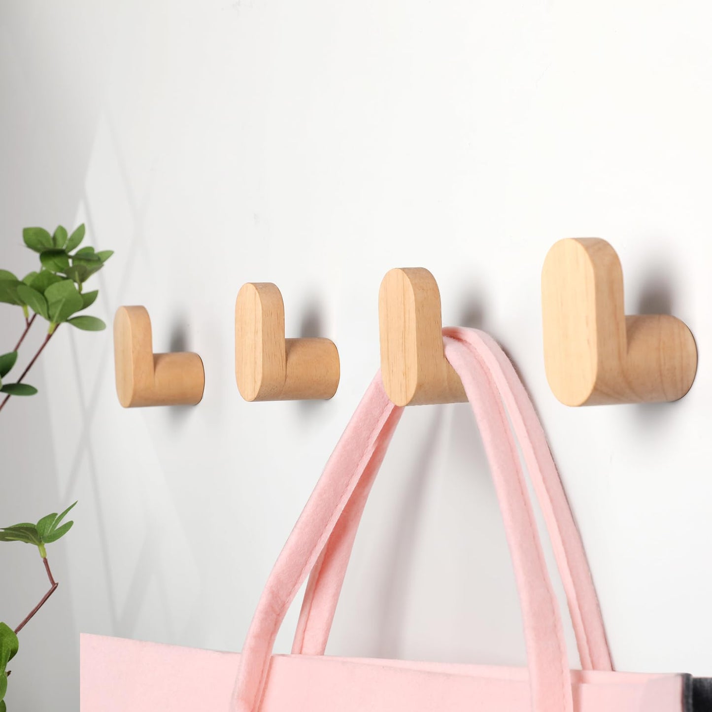 LIVESO Wood Wall Hooks, 6 Pack Modern Minimalist Wood Hooks Wall Mounted, Natural Wooden Wall Coat Hook Rack, Wooden pegs for Hanging Hat, Towel, Robe, Bag