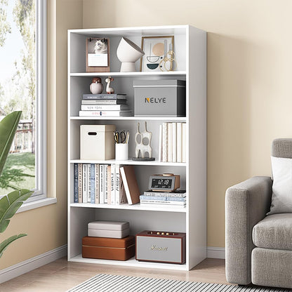NELYE Basic Open Shelf Bookcase - 5-Tier Wooden Cube Storage Shelves Split Bookshelf, White