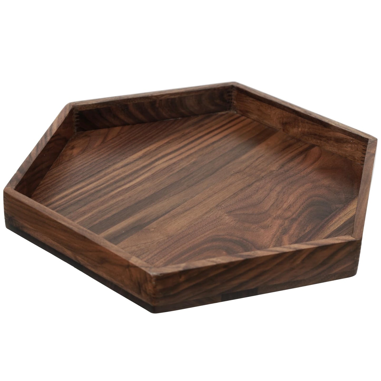 MAGIGO 12 Inches Small Hexagonal Black Walnut Wood Ottoman Tray with Handles, Serve Tea, Coffee Classic Wooden Decorative Serving Tray