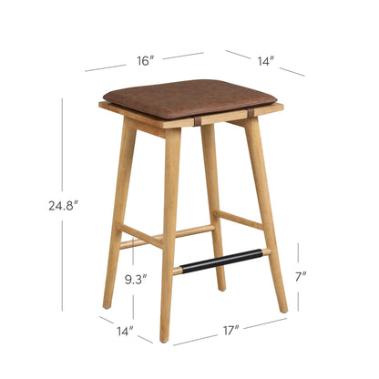 Nathan James Barker Classic Counter Height Wood Barstool with Leather Removable Cushion, Backless Island 24" Bar Stool for Kitchen, Chestnut Brown