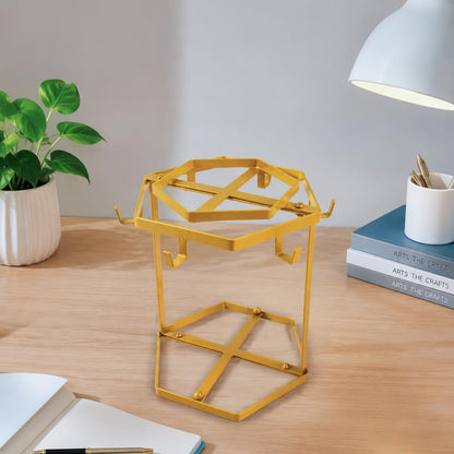 LWXPAIYY Coffee Mug Holder Countertop,Yellow Metal Coffee Cup Holders for Counter,Matte Muted Gold Mug Stand Rack for Counter Top 6 Hooks(Hexagon)
