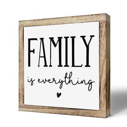 Farmhouse Home Decor, Living Room Decor for Shelf, Home decoration Accent, Rustic Tabletop Decoration, Inspirational Family Signs, Wooden Plaques Box Signs, Family is Everything Sign 9.8 * 9.8 Inch