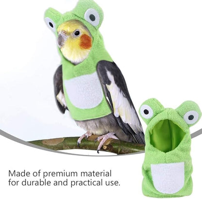 Sun Conure Bird Diaper Flight Suit Frog Shape Hoodie Cosplay Photo Prop for Parrots African Greys Parakeet Cockatiel Reusable Adjustable Apparel (S)