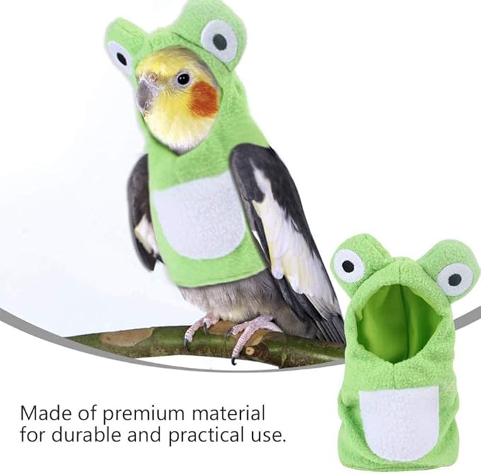 Sun Conure Bird Diaper Flight Suit Frog Shape Hoodie Cosplay Photo Prop for Parrots African Greys Parakeet Cockatiel Reusable Adjustable Apparel (L)