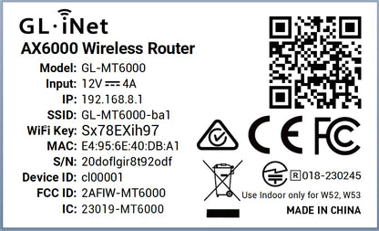 GL.iNet GL-MT6000 (Flint 2) WiFi 6 High Speed Gaming Routers for Wireless Internet, 2 x 2.5G Ethernet Ports for Fiber Optic Modem, Long Range Computer VPN WiFi Router, Home & Business
