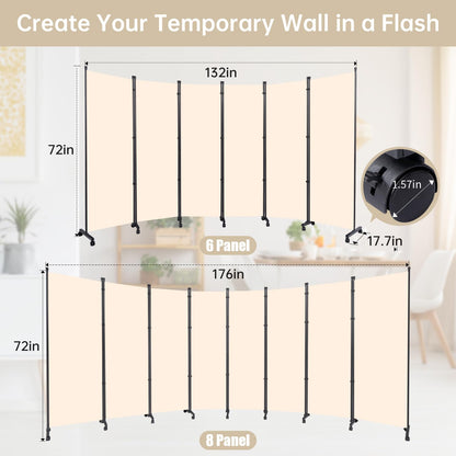 Room Divider 6 Panel Room Dividers/Wheels, Fabric Room Divider Panel for Office Room Partitions and Dividers, Portable Partition Wall Divider for Room Separation, Freestanding Privacy Screen Indoor