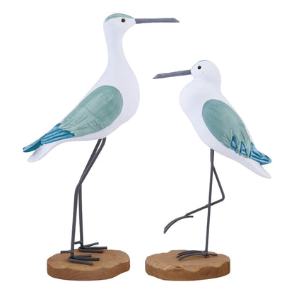 Sewroro 2pcs Wooden Seagull Statues, Wooden Seagull Figurine Bird Statues Simulation Sea Bird Figurines for Home Table Centerpiece