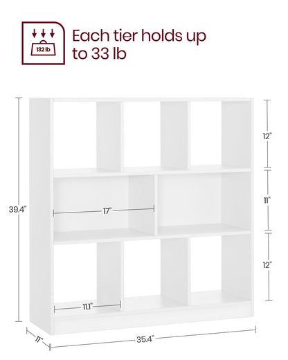 VASAGLE Custos Collection - Bookcase, Bookshelf, Freestanding Storage Unit, Used Horizontally, Vertically, Upside Down, 11 x 35.4 x 39.4 Inches, for Living Room, Study, Office, Cloud White ULBC55WT