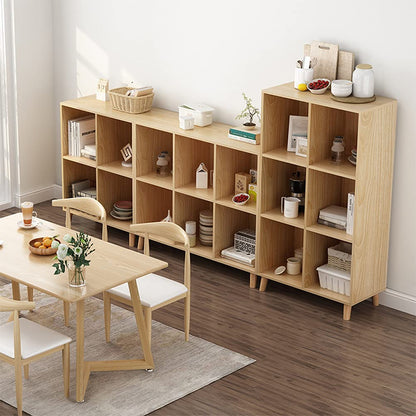 IOTXY Freestanding Open Cubes Bookcase - 2-Tier Floor Standing Wooden Storage Display Cabinet Organizer with Legs for Home Office, 4-Cubes Open Shelf Low Short Bookshelf, Oak