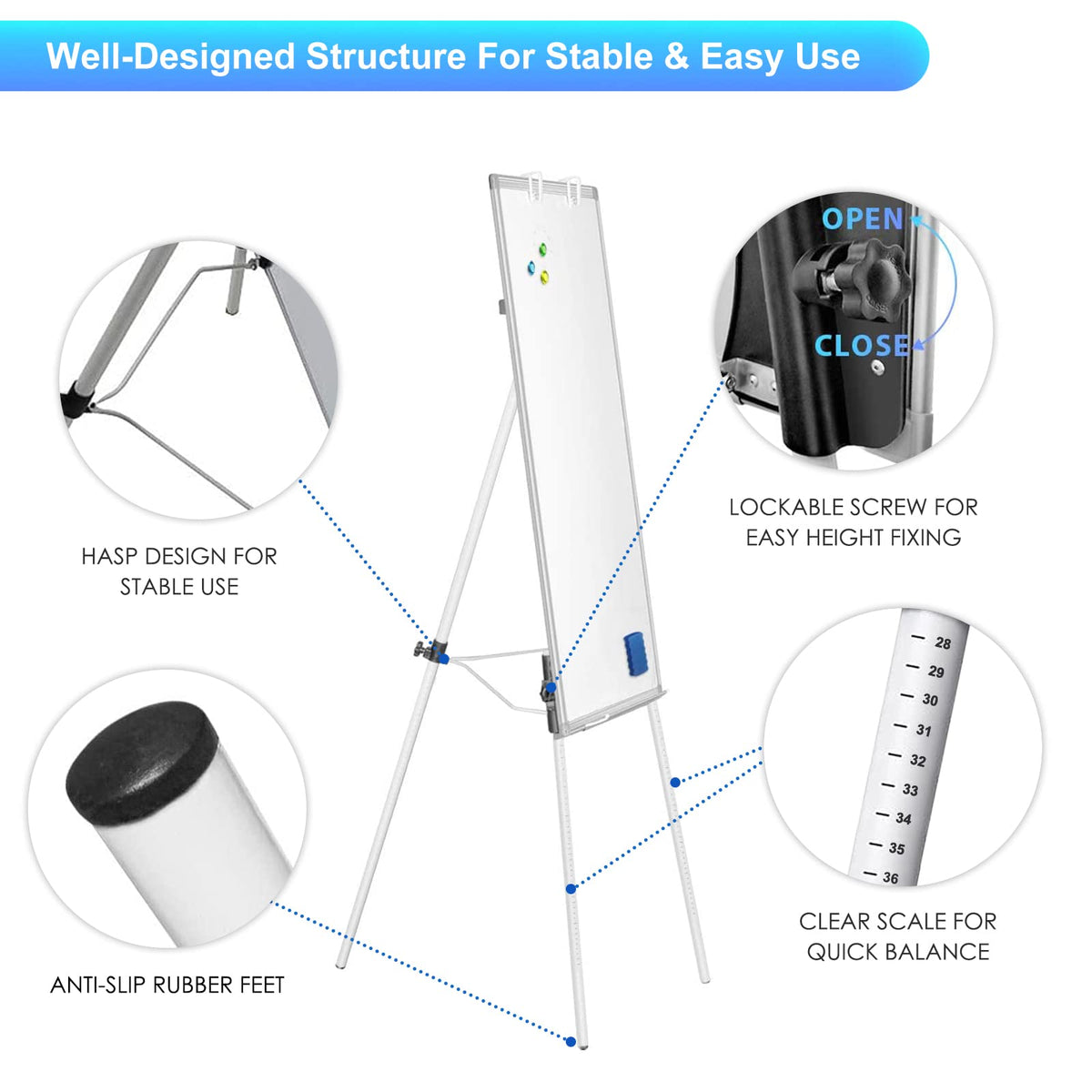 Easel Whiteboard - Magnetic Portable Dry Erase 40 x 28 Tripod Height Adjustable, Flipchart Easel Stand White Board for Office (40x28 White)