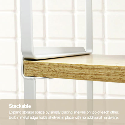 Mitus Shelf Organizer and Storage, Tiered Wood Cabinet Rack for The Kitchen Counter, Bathroom Counter, Pantry Cupboard, Office Desk Bookshelf, 16" Wide Natural and White (Large)