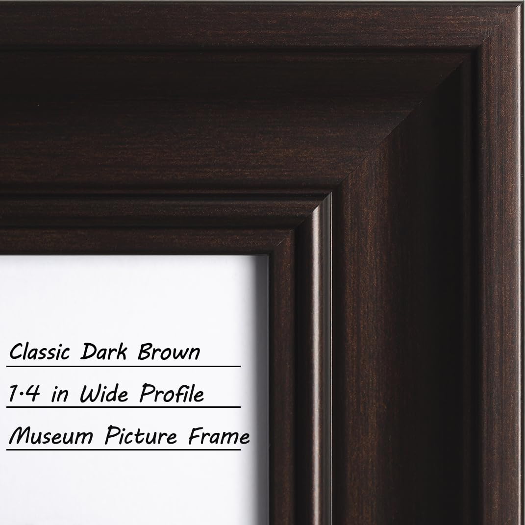 Yaetm 8x10 Picture Frame Matted to 5x7 Set of 4, 1.4” Wide Molding & Dark Brown Photo Frames 8 x 10 with HD Tempered Glass, Display on Tabletop & Wall Mounting (4 pack, Brown)