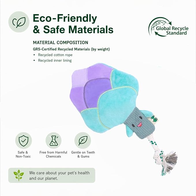 Green Sheep Interactive Plush Dog Toy, No Stuffing Squeaky Toy with Recycled Cotton Rope for Medium to Large Dogs, Asparagus
