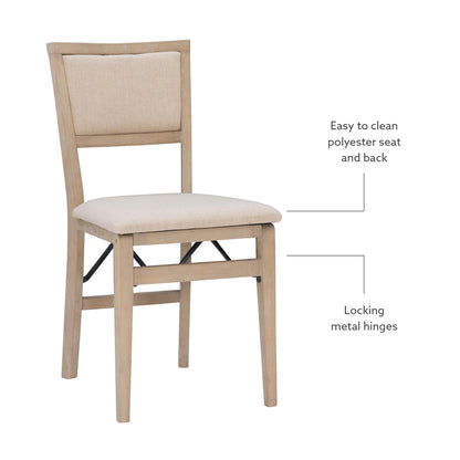 Linon Keira Natural Rustic Wooden Folding Chair with Beige Upholstered Seat and Back Set of 2