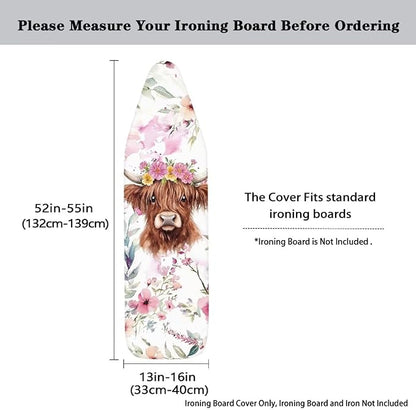 Sprowallow Cow Iron Ironing Board Cover 15x54 inch, Thick Padding, Fits Small