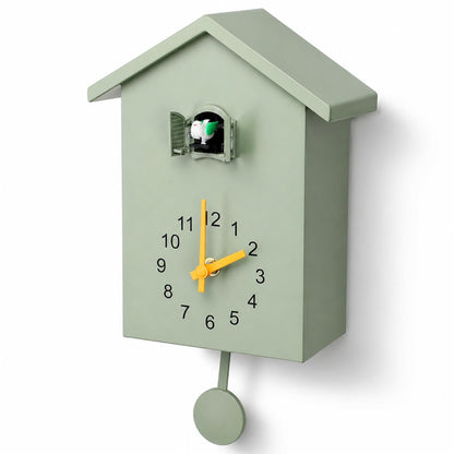 CHEOTIME Modern Cuckoo Clock, Bird House Design Wall Clock, Automatic Bird Call 6am to 9pm, Silent Movement, Decorative Pendulum Clock for Living Room Bedroom Kitchen Office