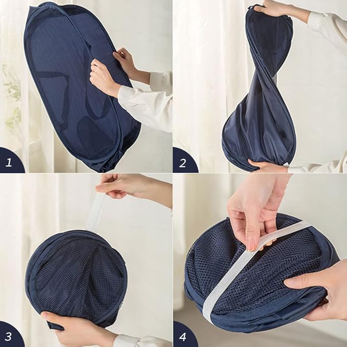 4Pcs Beige Canvas Laundry Hamper, Foldable Pop-up Mesh Basket, Large Capacity