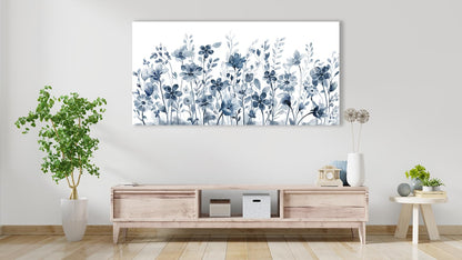 Large Flowers Wall Art for Living Room Decor Framed Art Indigo Wildflower Canvas Pictures Abstract Artwork Navy Blue Floral Canvas Prints for Bedroom Kitchen Home Office Wall Decor 24" x 48"