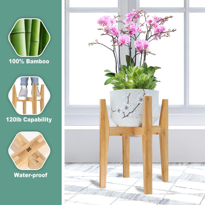 Rnined Plant Stand Indoor, Bamboo Plant Shelf, Adjustable Corner Plants Flower Holders Single Floor Plant Stand, Fits 8 to 12 Inches Pots,(Pot & Plant Not Included)(Nature)