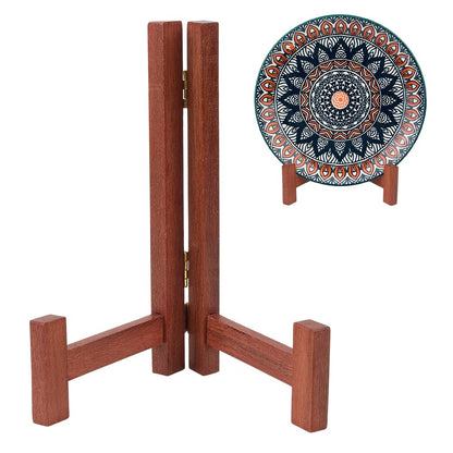 HOBBIESAY 2Pc Wood Plate Display Stands 3.54x5.20x6.89 Inch Plate Wood Holders Rustic Solid Wooden Tabletop Saucer Rack Folding Picture Frame Holder for Plates Picture Photo Display