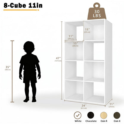 Endearing Limons【2026 Wooden 8 Cube Shelf Storage Organizer with Anti-Tipping Kits + Reversible Open Back Solid Panel Bookcase (11 x 11 Unit Cell White)