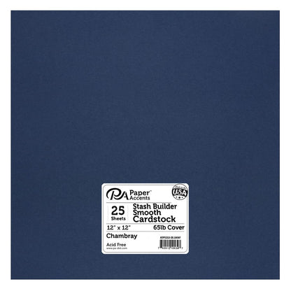 PA Paper Accents Stash Builder Cardstock 12" x 12" Chambray, 65lb colored cardstock paper for card making, scrapbooking, printing, quilling and crafts, 25 box
