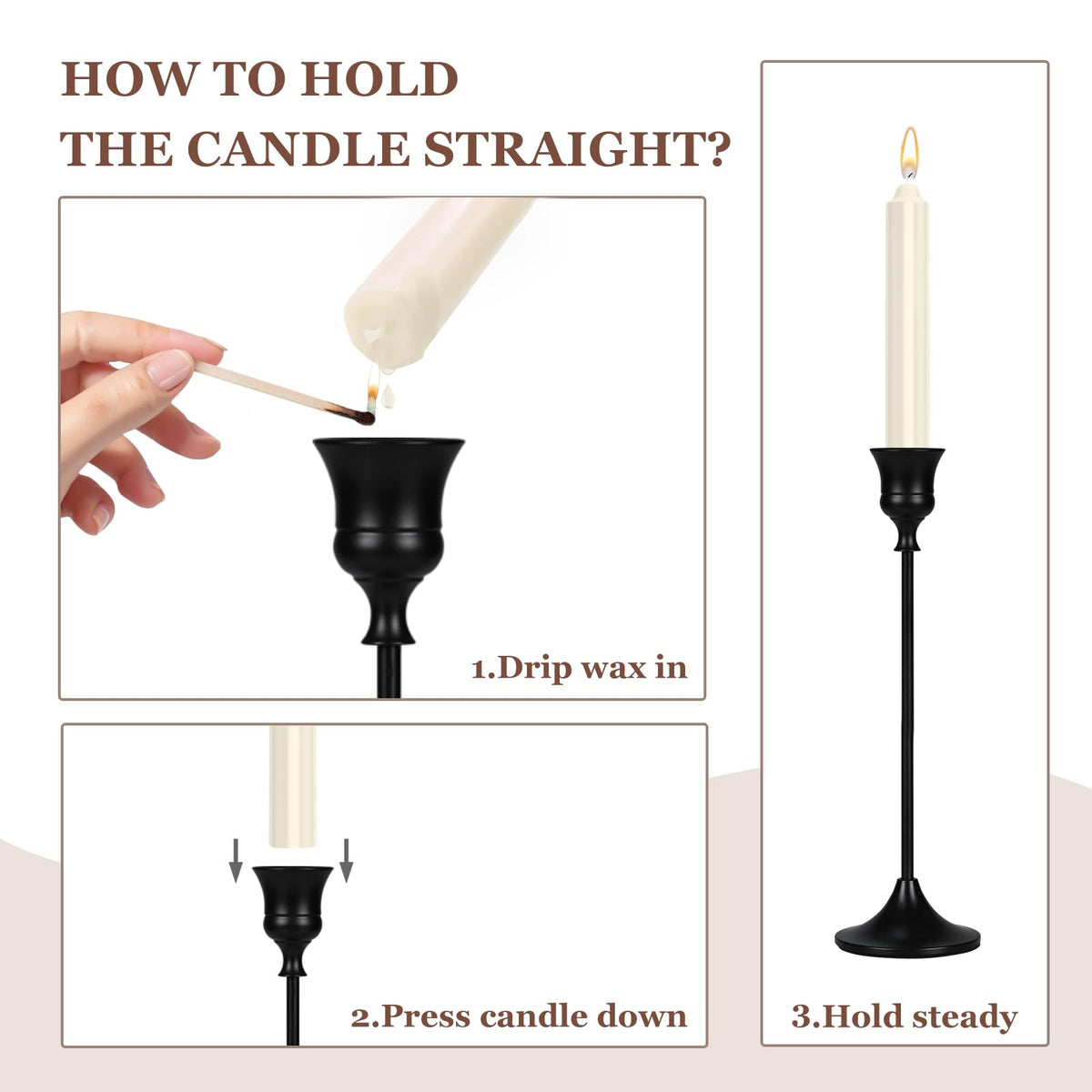 Showin Candlestick Holders Black, 3 Packs Taper Candle Holder for Candlesticks, Candle Sticks Holder Decor for Home Decor