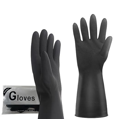 Heavy-Duty Thick Black Rubber Cleaning Gloves, 3 Pairs, XL | Reusable & waterproof black/orange dual layers. Non-slip design for dishwashing, kitchen cleaning, and auto care.