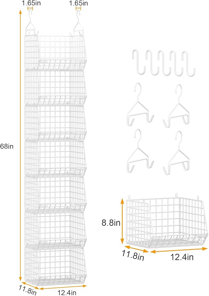 7 Tier Hanging Closet Organizer and Storage, Foldable Wire Closet Shelving