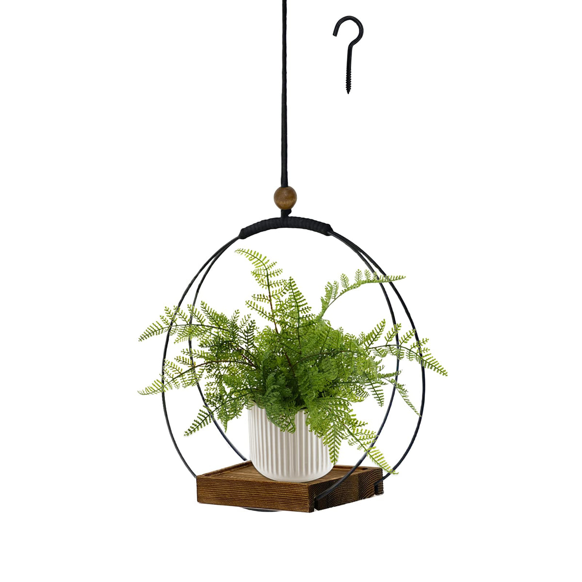 Hanging Planter for Indoor Plants, Black Plant Hanger Indoor with Sturdy Wood Base, Modern Boho Macrame Plant Hanger for 3-5.5 Inch Pot, Hanging Wall Ceiling Window Home Decor (Pots Not Included)