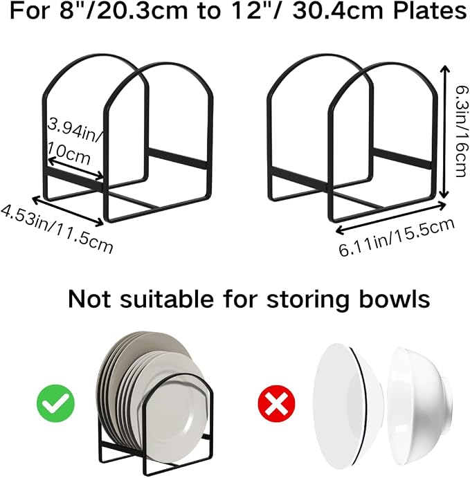 LINFIDITE 2 Pack Kitchen Plate Holder Organizer for Cabinet Space Saver Dinner Dish Plate Storage Rack Upright Dish Drying Racks Metal Dish Racks Stand for Cupboard and Countertop Large Black