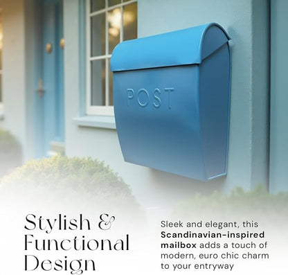 NACH Large Wall Mount Mailbox, 15.07 x 12.44 x 5.39 inches, Blue Mailboxes for Outside Wall Mount, Waterproof - The Sylvia Mailbox