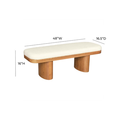 Tov Furniture Ollie White Boucle Upholstered Wooden Bench