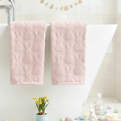 Artoid Mode 4 Pcs Pink 3D Rabbit Jacquard Easter Hand Towels