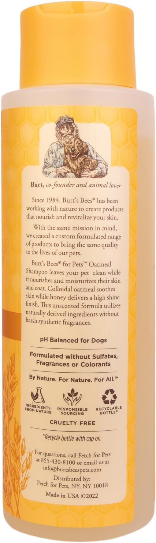 Burt's Bees for Pets Oatmeal Dog Shampoo with Honey, Soothing Formula for Itchy and Sensitive Dog Skin, Colloidal Oat Flour and Honey, pH Balanced, Sulfate-Free, 16 Fl Oz - 2 Pack