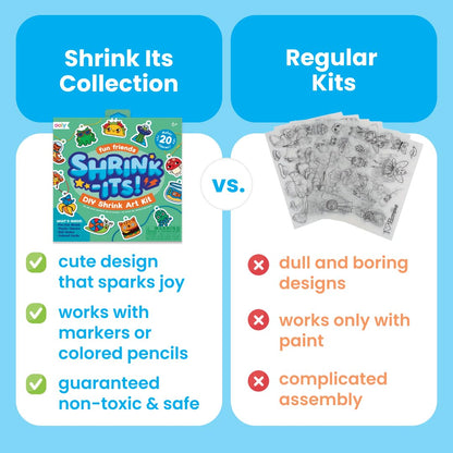 Ooly 28 PC DIY Shrinking Art Kit for Kids, 20 Plastic Pre Cut Charms and More, No Mess Creative Activity Jewelry Making Kit - Fun Friends