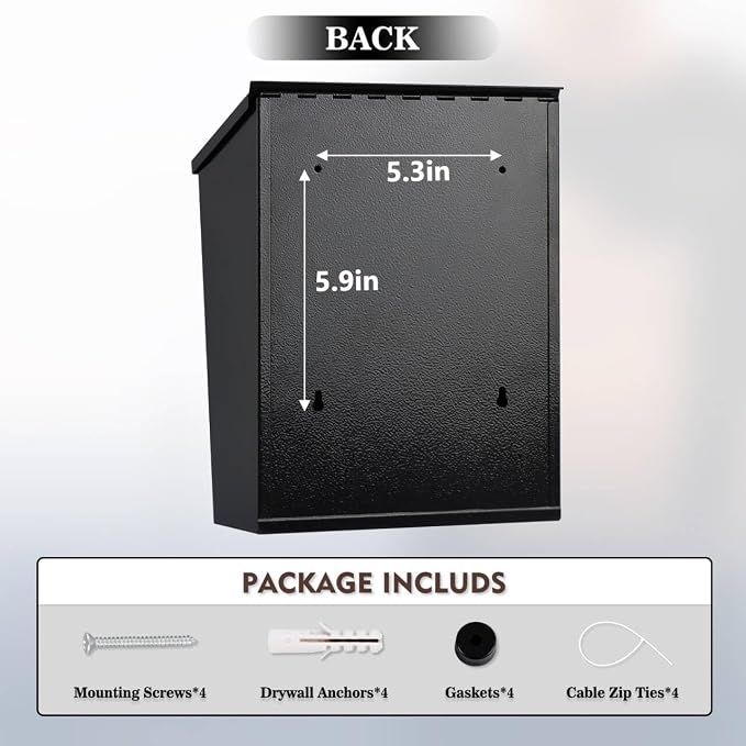 KYODOLED Mailbox for Outside, Wall Mount Mail Drop Box, Black | Large Capacity, Fits Letters, Magazines & Documents, Powder-Coated Steel, Weather Resistant, Home, Apartment & Office Use