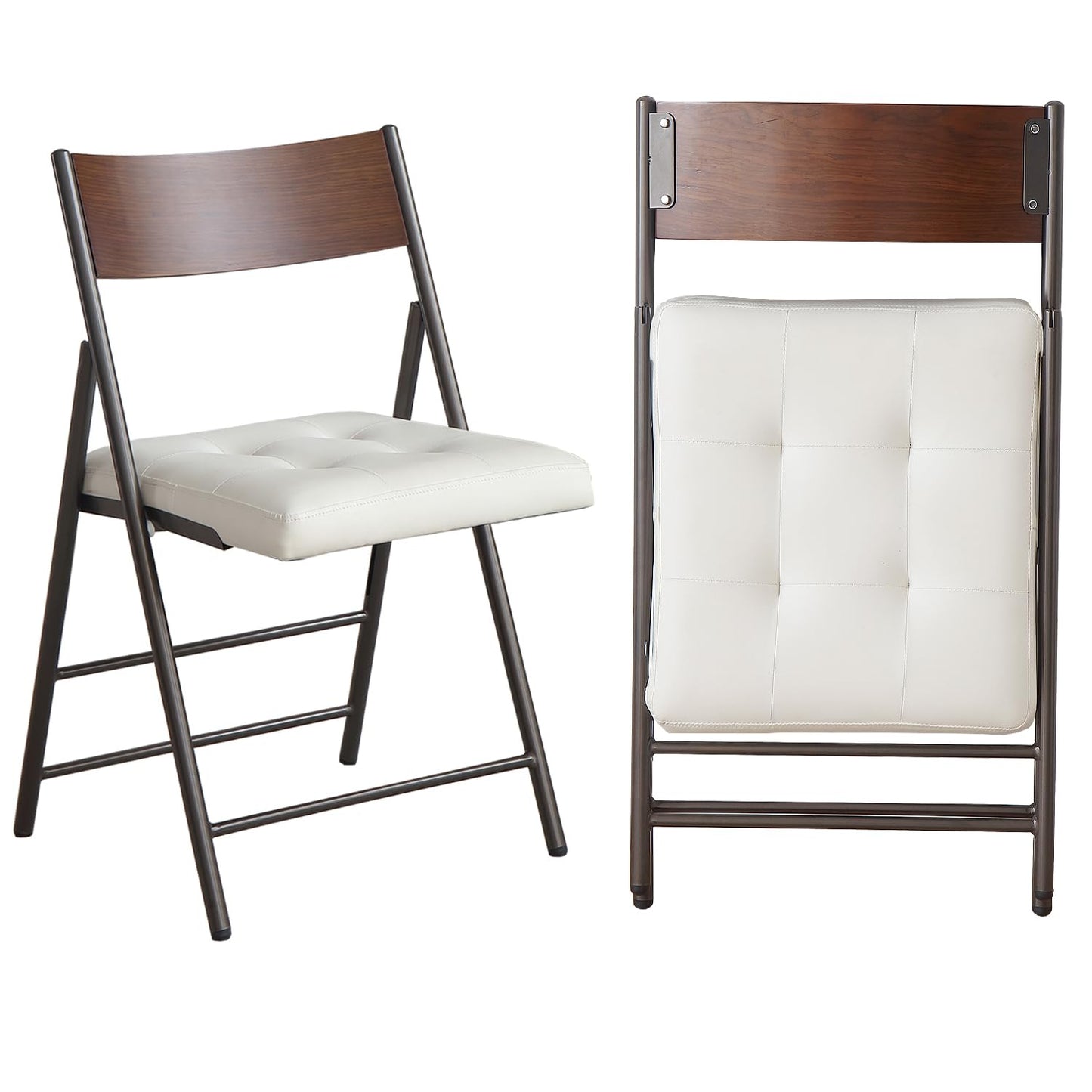 mollveesen 2 Pack Folding Chairs with Thick Padded Seat,Heavy Duty Steel Frame Foldable Dining Chairs with Soft Cushion Set of 2,Portable Indoor Outdoor for Home Kitchen,Office,Events,Wedding(White)