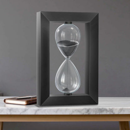 Hourglass Sand Timer, Modern Square Black Wood Sand Clock, Decorative Desktop Hour Glass Sandglass,Reloj De Arena for Office, Home Decor, Kitchen (Black, 10 Minute)